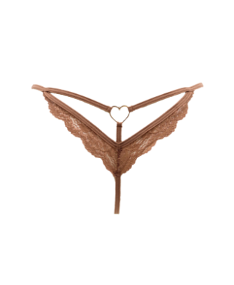 String taupe en dentelle avec bijou cœur doré 